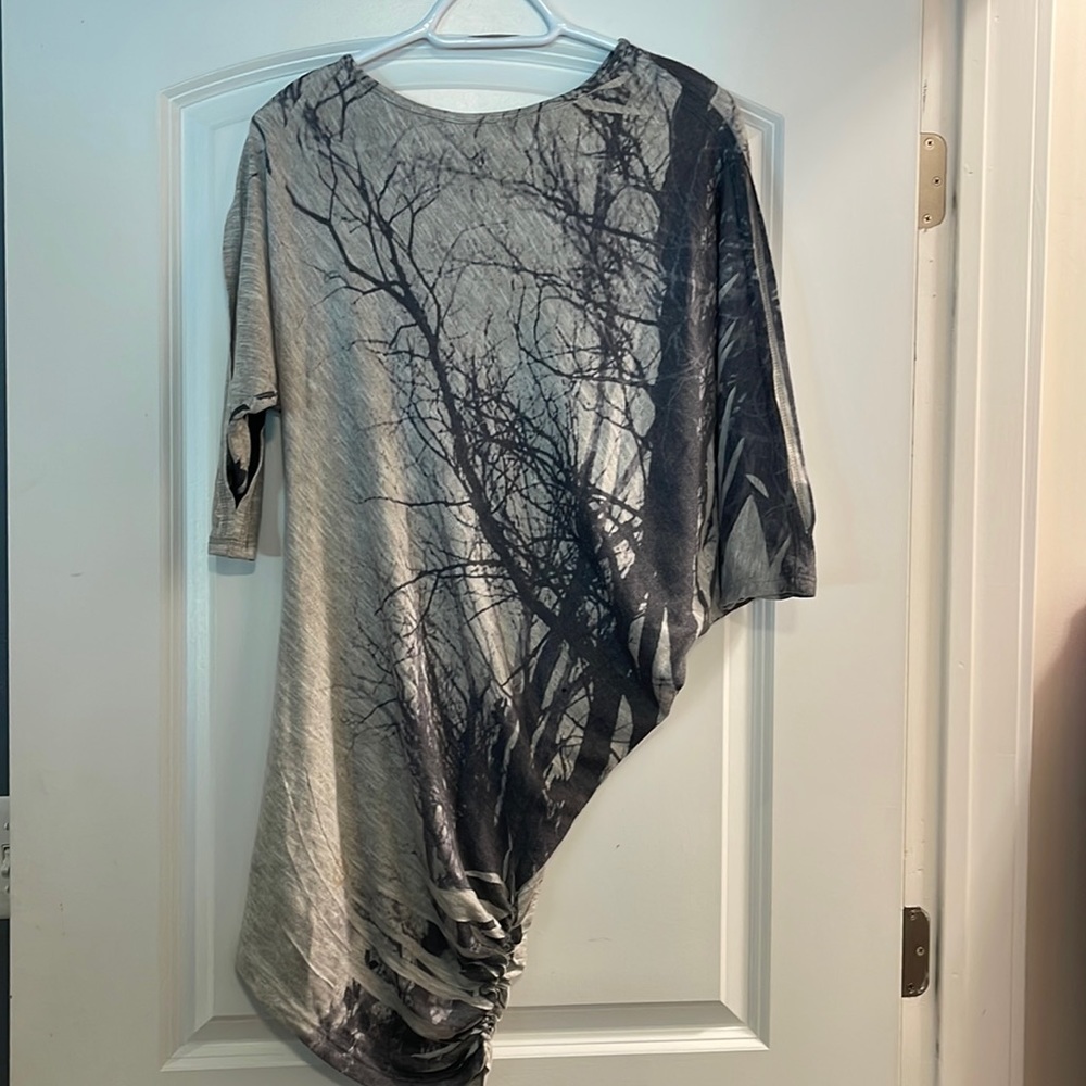 Janette off should gray black fitted  blouse medium